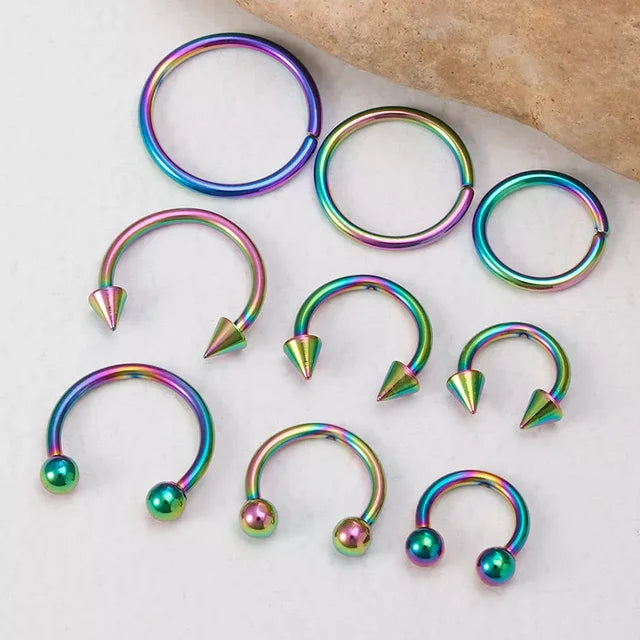 9pcs Hoop Earrings  Nose Ring Septum Real Piercing Bar Set Ear Cartilage Tragus Helix Lip BCR Circular Barbell Jewelry 16G