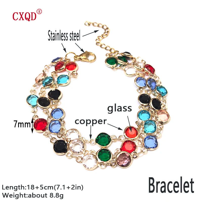 Beautiful Fashion Multicolor Stainless Steel Lobster Clasp Glass Copper Combination Golden Bracelets For Women Girls Kids Gift