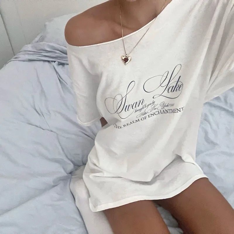 UOSU Casual Relax Woman T-shirt Letter 2025 Women New Street Atmosphere Style Fashionable Chick Summertime Tops