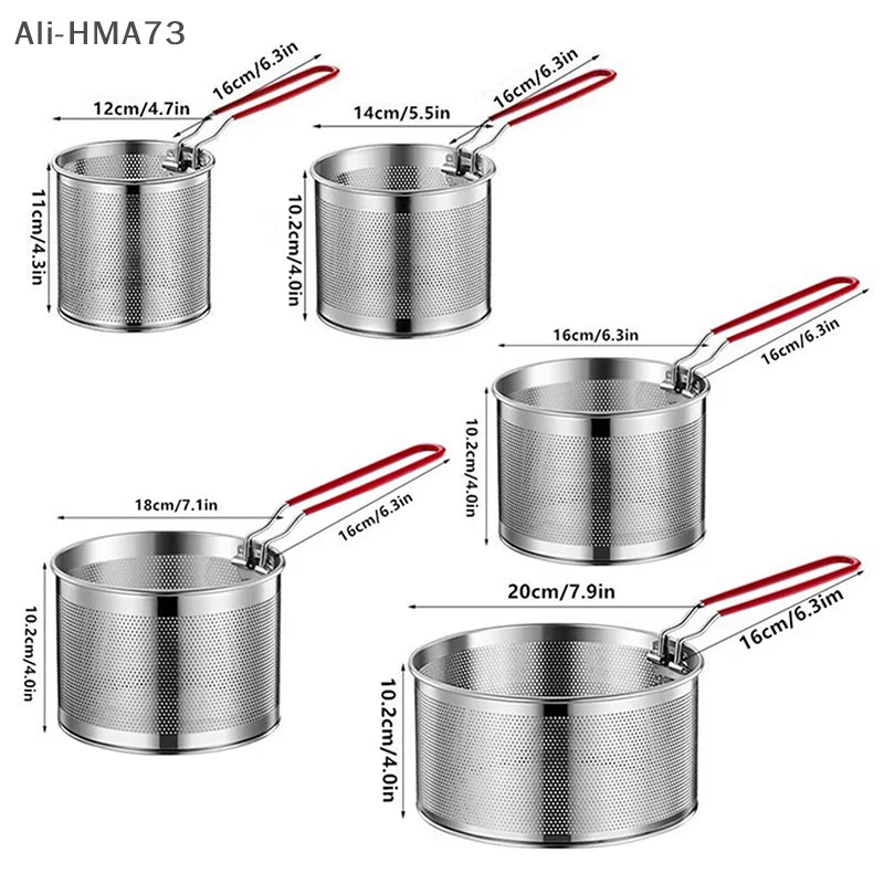 2025 1Pc 12/14/16/18/20cm Stainless Steel Fried Mesh Basket Cooking French Fries Basket Fry Pan Oil Pan Strainer Kitchen Tool