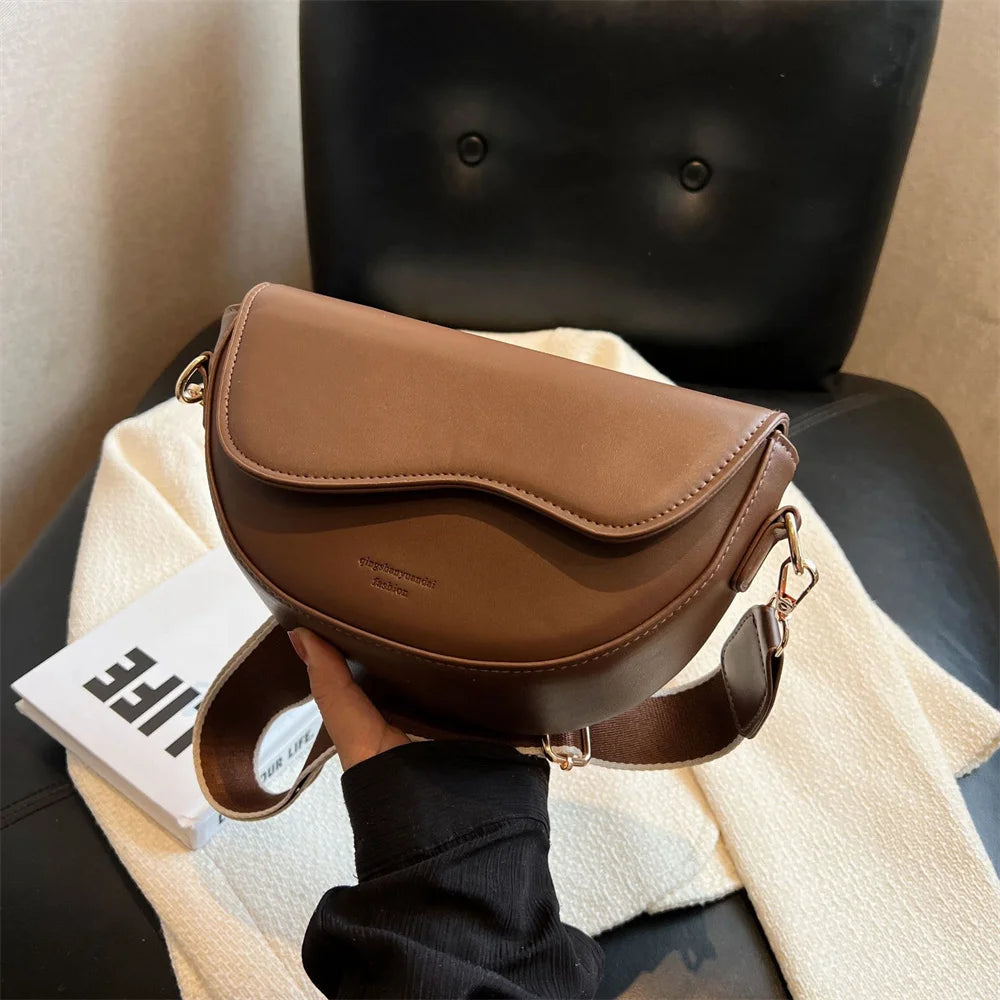 Fashionable Square Bags Women's Shoulder Bags Wide Shoulder Strap Bags Women's Handbags Solid Color PU Leather Crossbody Bag