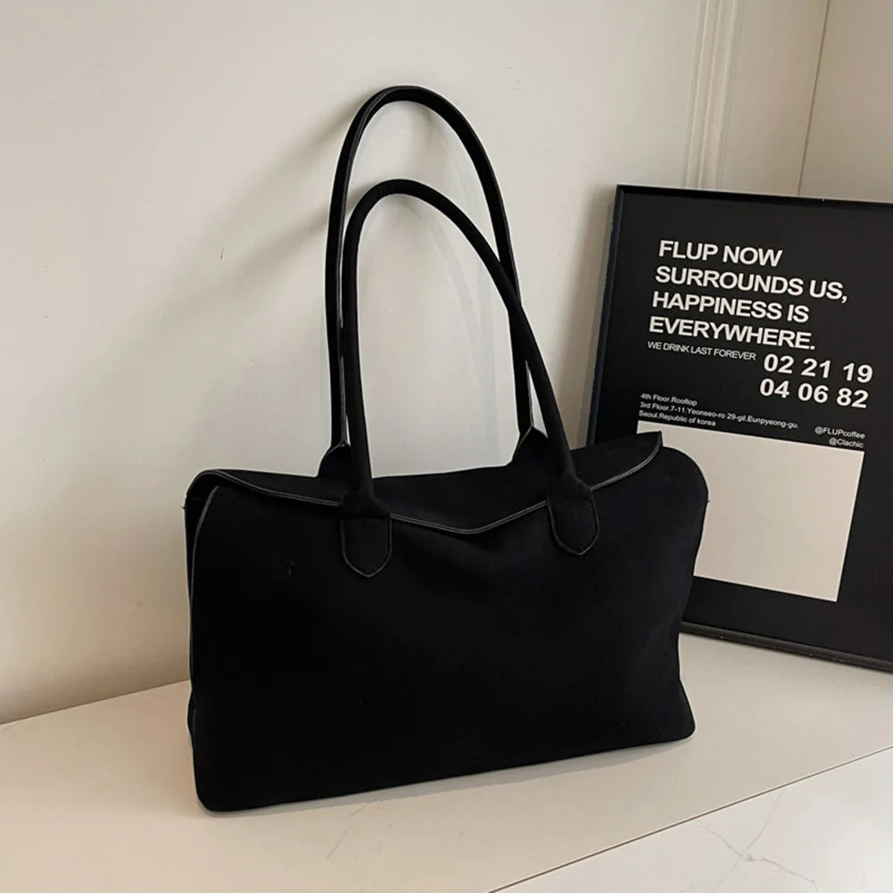 Shoulder Bag for Women Men with Inner Pocket Retro Handbag Suede Solid Color Tote Bag Trendy Satchel Bag Work Travel Bag