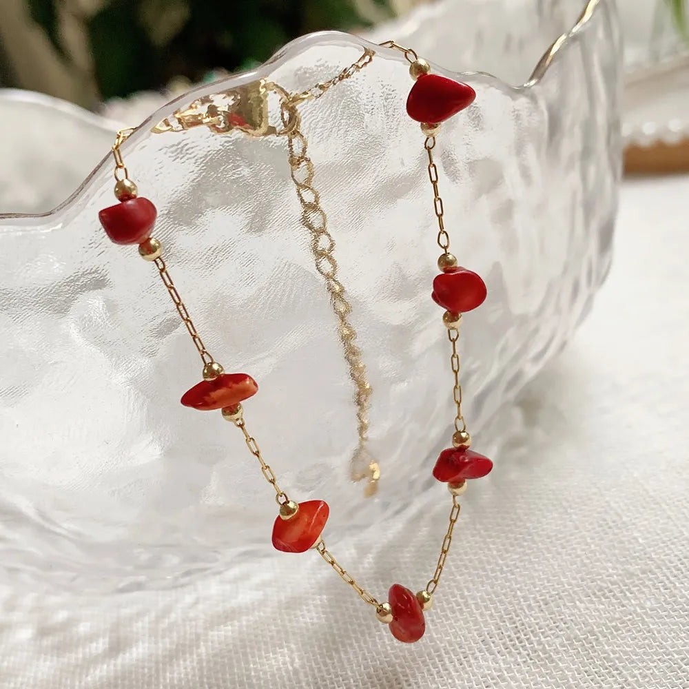 Irregular Natural Chip Stone Crystal Bracelet Healing Citrines Amethysts Pink Quartz Charm Stainless Steel Tiny Chain Bracelet