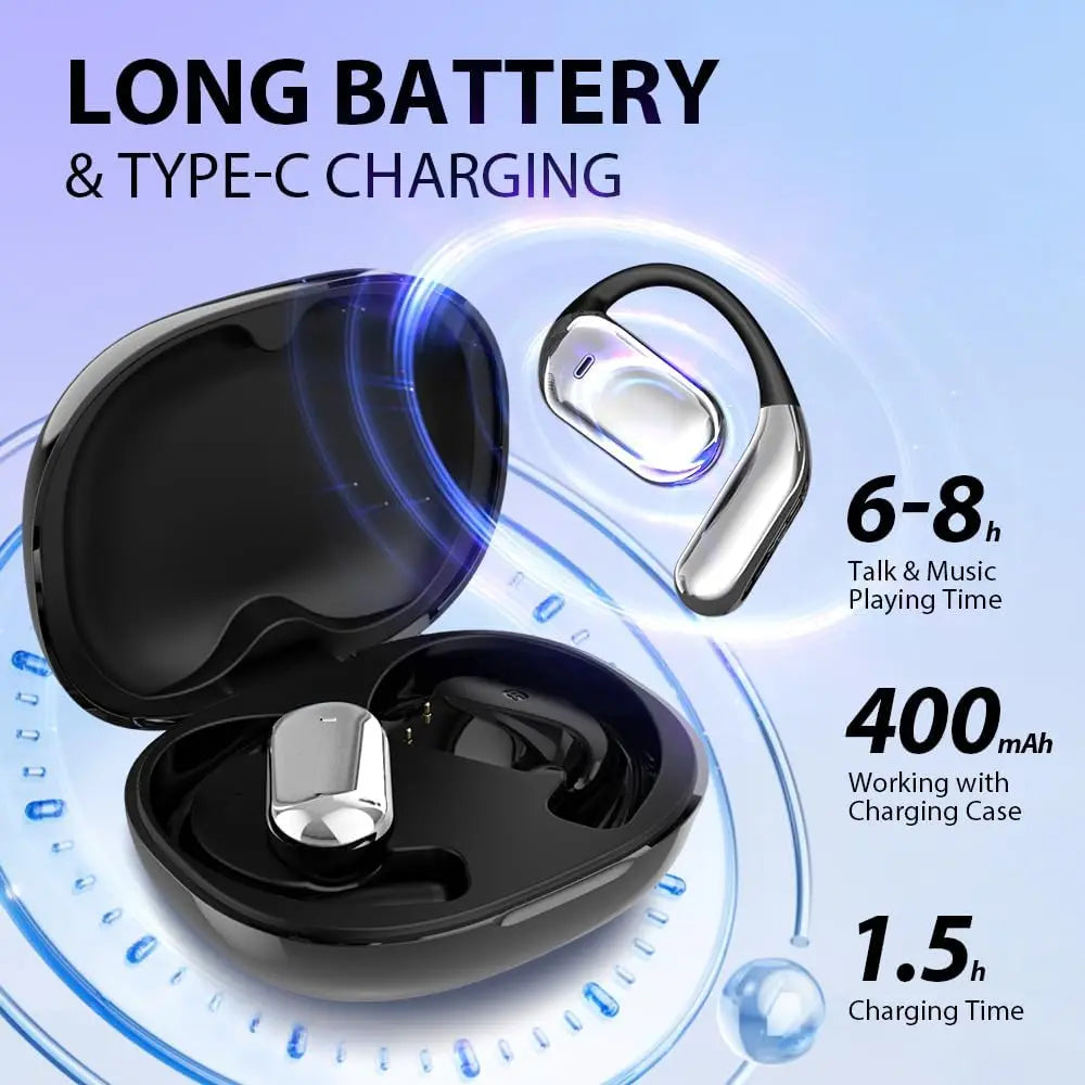 UYUXIO Open Ear Bone Conduction Headphones BT 5.4 Wireless Earbuds with Digital Display 60H Playtime IPX7 Waterproof Earphone