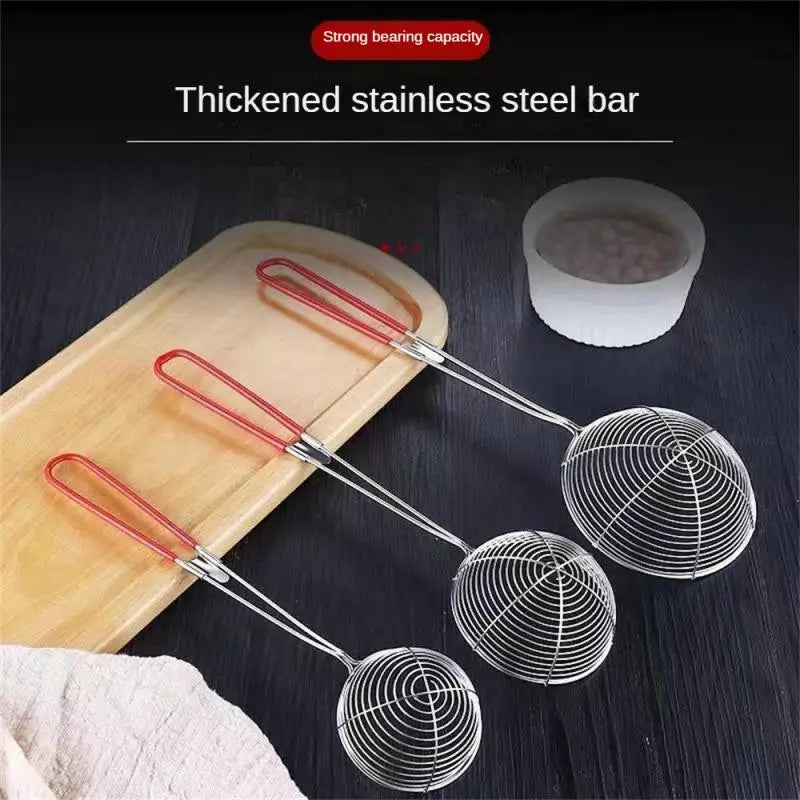 Red Handle Strainer Stainless Steel Bubble Tea Colander Boba Milk Tea Spoon Pearl Round Strainer Kitchen Gadgets
