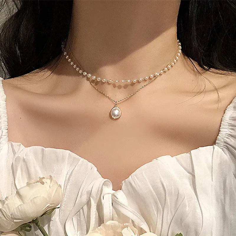 LETAPI 2025 New Fashion Simple Silver Color Choker Necklaces for Women Three Layer Chain Heart Pendant Necklace Jewelry Gift