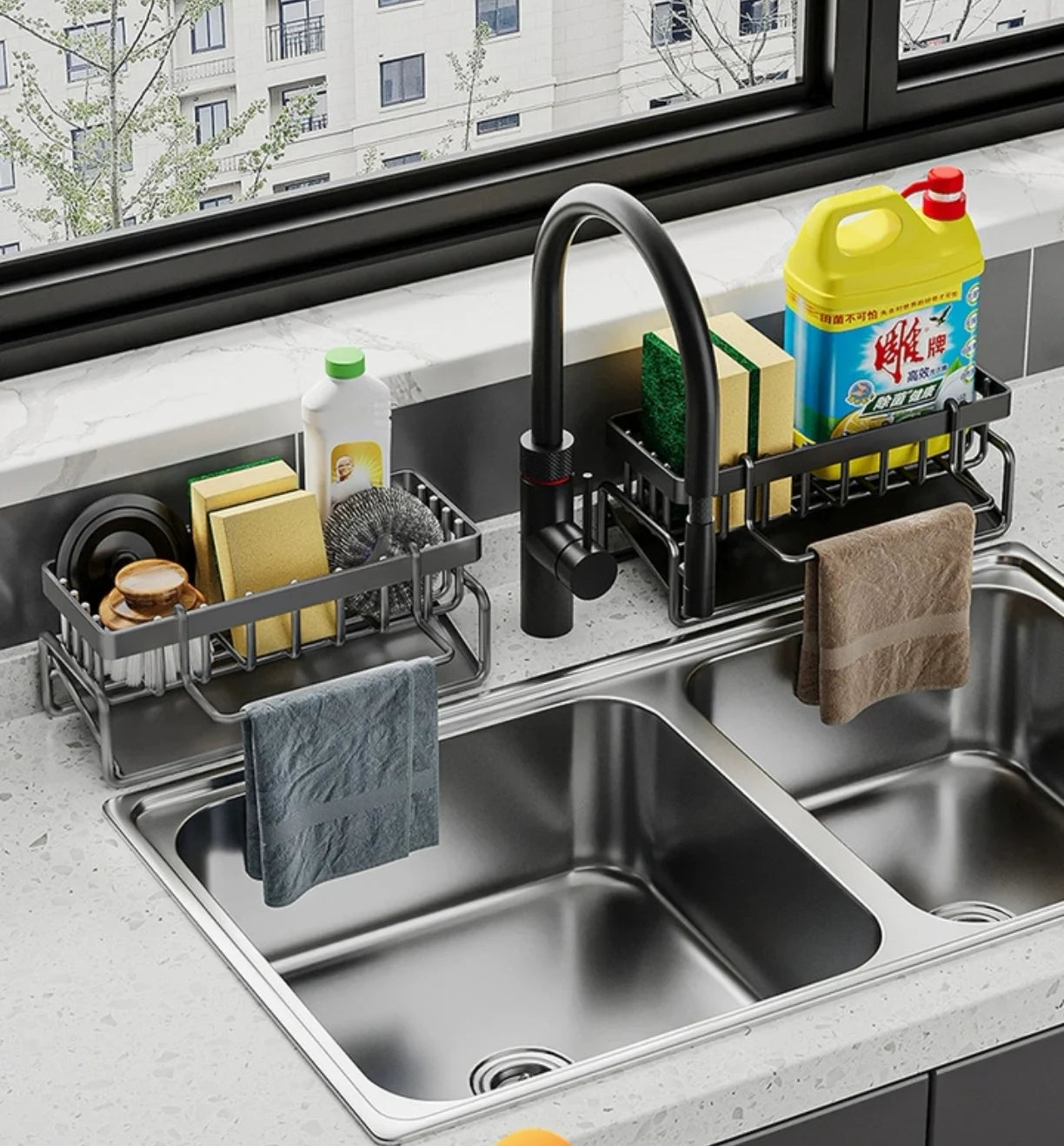 Kitchen Sink Organizer Rack Punch-free Sponge Holder Dishcloth Drain Shelf Storage for Home Kitchen