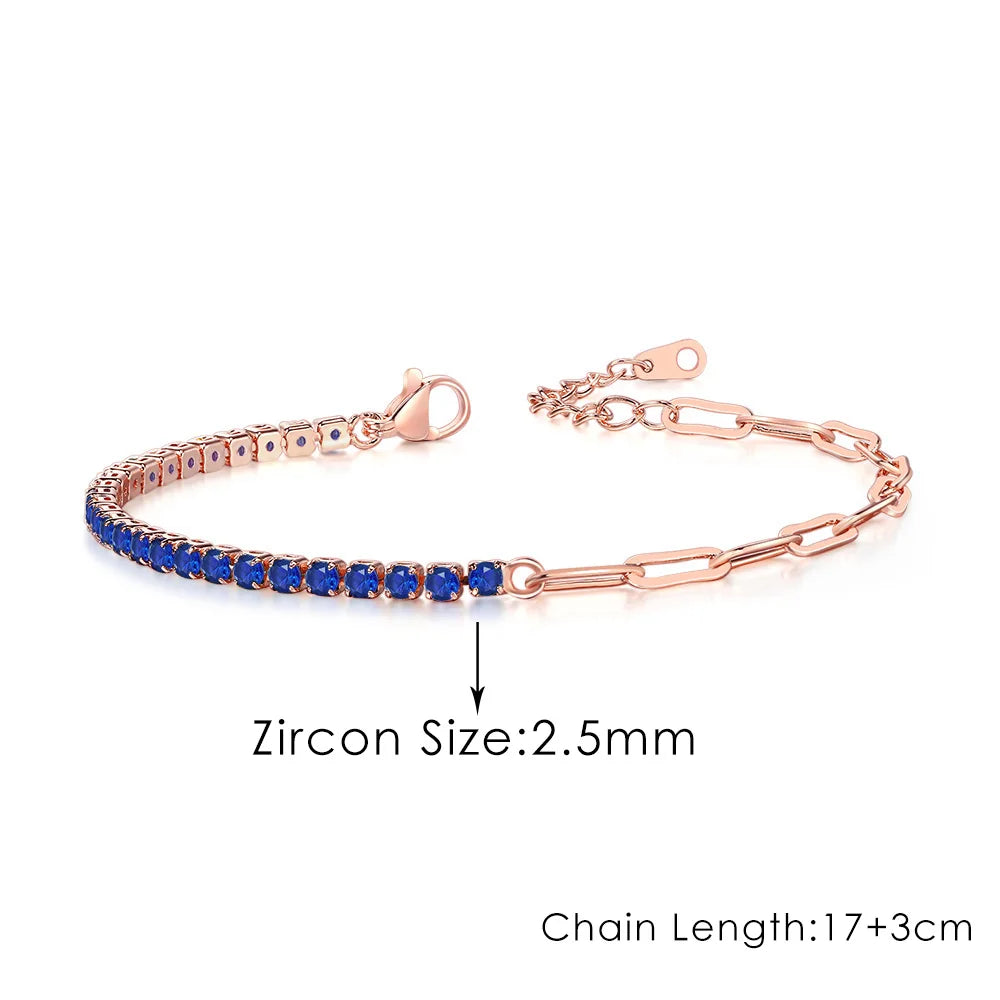 Trendy Blue Crystal Adjustable Tennis Bracelets for Unisex Women Men Various Shapes Iced Out CZ Short Chain on Hand Jewelry
