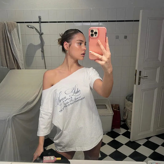 UOSU Casual Relax Woman T-shirt Letter 2025 Women New Street Atmosphere Style Fashionable Chick Summertime Tops