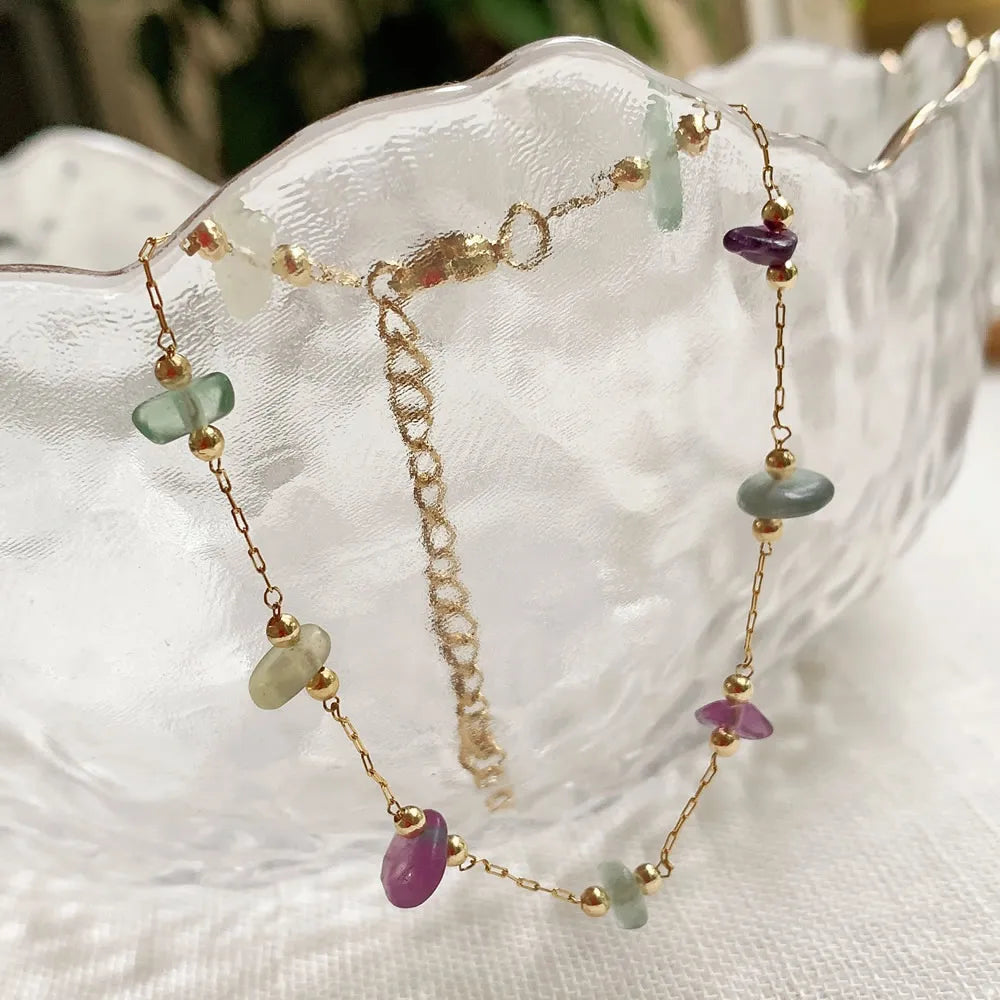 Irregular Natural Chip Stone Crystal Bracelet Healing Citrines Amethysts Pink Quartz Charm Stainless Steel Tiny Chain Bracelet