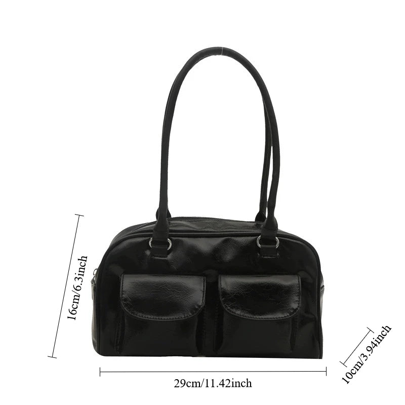 Vintage Simple Ladies Commute Tote BagWomen Business Shoulder Bags  Pu Leather Female Underarm Bag Burgundy Large Handbags Purse