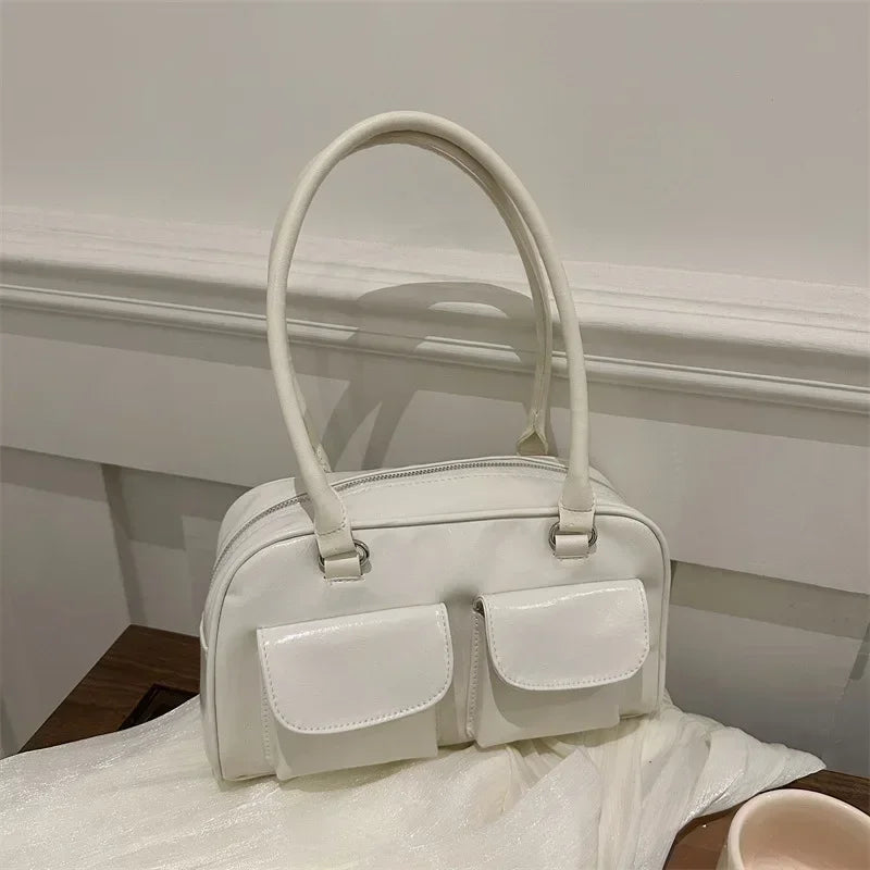 Vintage Simple Ladies Commute Tote BagWomen Business Shoulder Bags  Pu Leather Female Underarm Bag Burgundy Large Handbags Purse